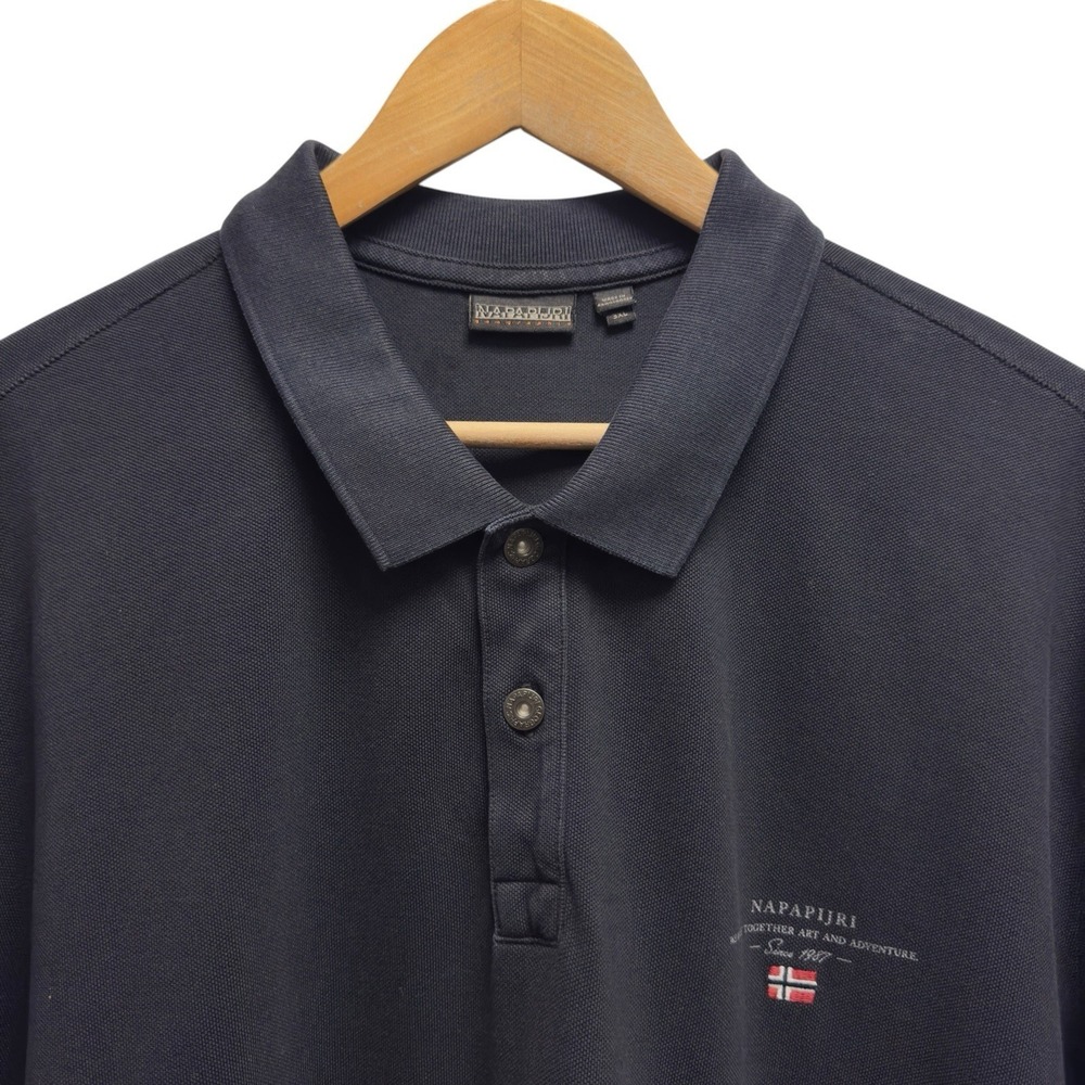 Napajiri Geographic Men's Sz 3XL Black Pique Knit Cotton Short Sleeve Polo Shirt